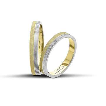 Βέρες Γάμου σετ δίχρωμες χρυσές - λευκόχρυσες ματ με αμμοβολή. Πλάτους 3.5mm